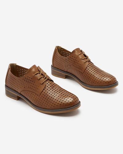 OUTLET Demi chaussures en cuir écologique ajouré pour femme Camel Azedvo- Footwear
