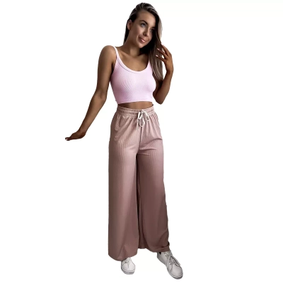 Pantalon palazzo large à plis pour femme rose - Vêtements