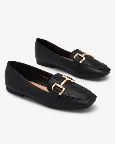 Royalfashion Mocassins matelassés noirs pour femme avec ornements dorés Wetifa