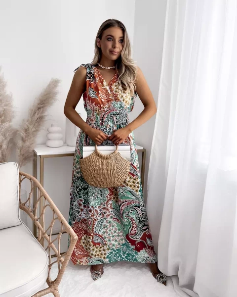 Robe midi à motifs verts et orange pour femme Vêtements