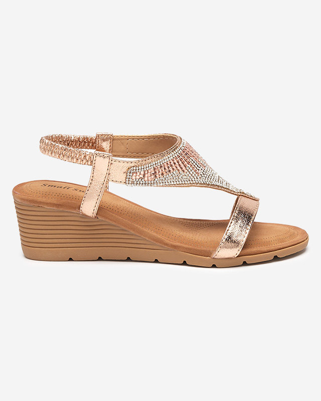 OUTLET Sandales pour femmes avec zircons sur un talon compensé en rose et or Serrifo- Shoes