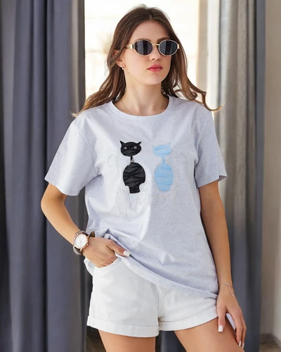 T-shirt en coton pour femmes Royalfashion avec des chatons