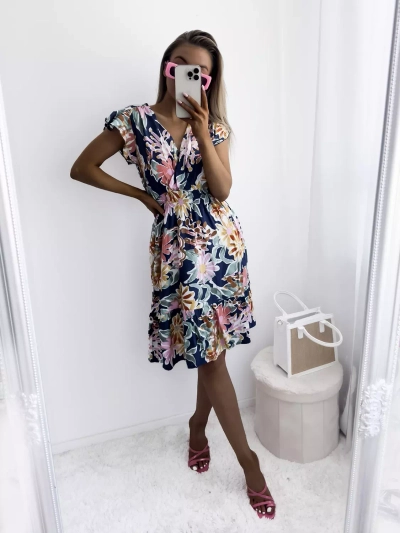 Mini-robe bleu marine à imprimé floral pour femme - Vêtements