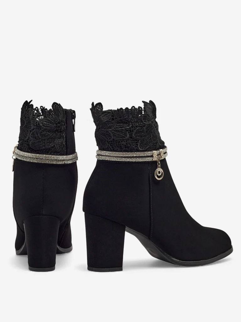 Bottines femme en cuir écologique à talons épais avec dentelle Kastrelle