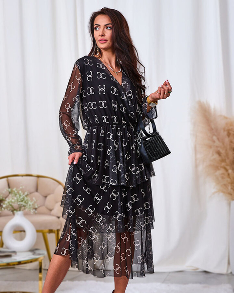 Royalfashion Robe midi en maille noire avec imprimé