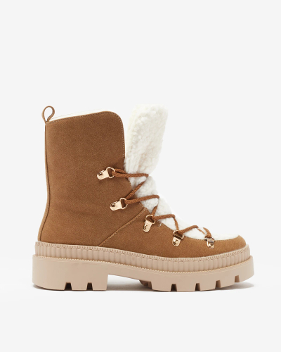 Royalfashion Bottes de trappeur isolées en peau de mouton pour femme, couleur camel Lery Walk