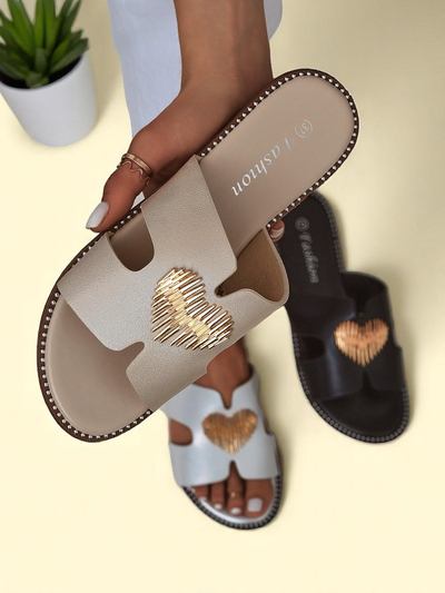 Royalfashion Sandales plates pour femmes Heart Chic