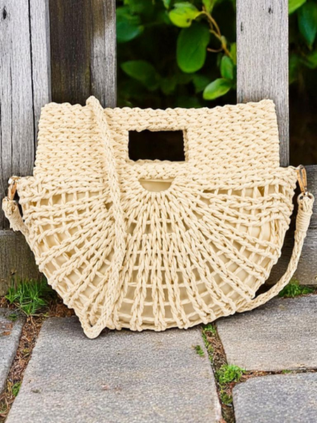 Royalfashion Petit sac à main en paille pour femme Mini Moon Straw