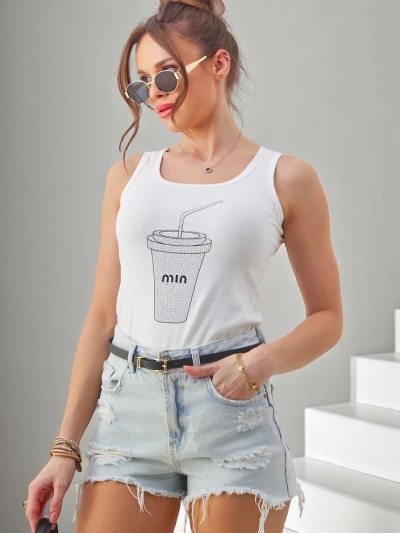 Débardeur en coton pour femmes Royalfashion avec une tasse ornée de strass