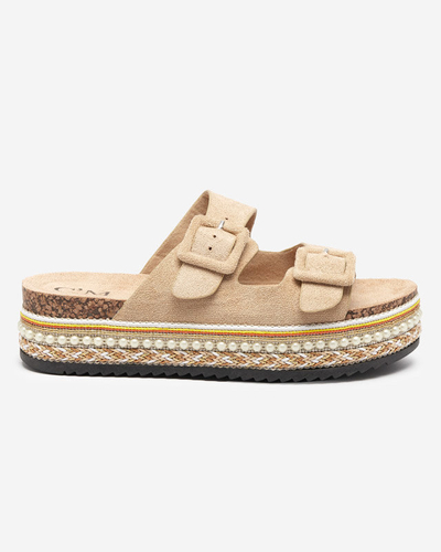 OUTLET Chaussons beiges pour femme sur semelle épaisse Carisno - Footwear