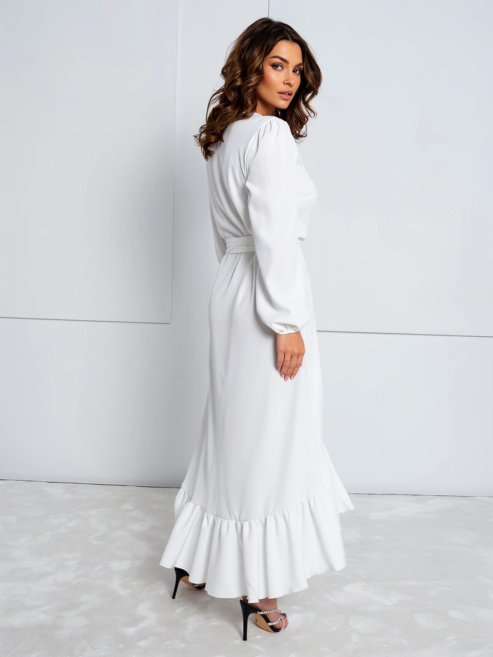 Royalfashion Robe midi nouée pour femme avec volants