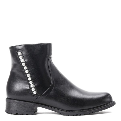 Czarne botki z perełkami Iris- Obuwie