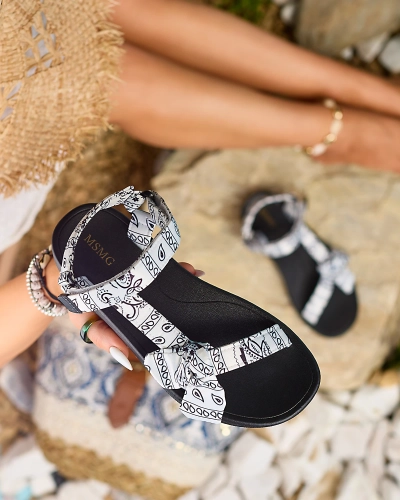 Royalfashion Sandales pour femmes blanches et noires avec nœud Oyall
