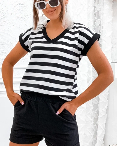 Royalfashion Ensemble femme en coton rayé