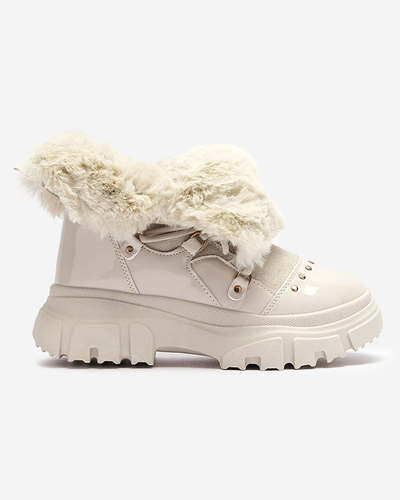 Bottes de neige beige à lacets pour femmes Fentes- Footwear
