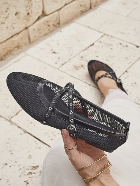 Ballerines Royalfashion Arethusa Nero en mesh à talon plat