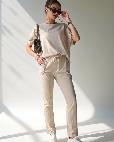 Ensemble en coton Royalfashion pour femmes avec manches courtes et pantalons droits