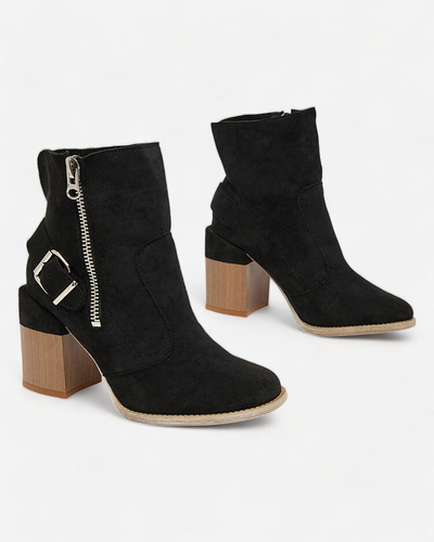 Royalfashion Bottes hautes à talon aiguille pour femmes en daim écologique noir Acimra