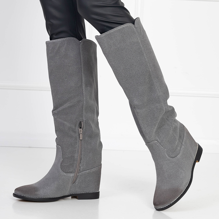 Bottines grises pour femme à talon compensé Hiloumi - Chaussures