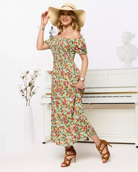 Robe midi verte à motif floral pour femme - Vêtements