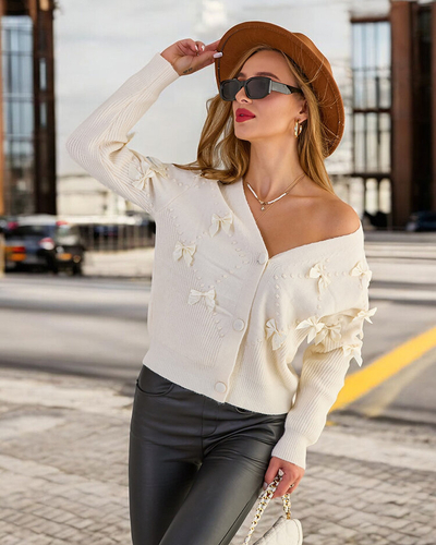 Royalfashion Pull femme déboutonné avec nœuds