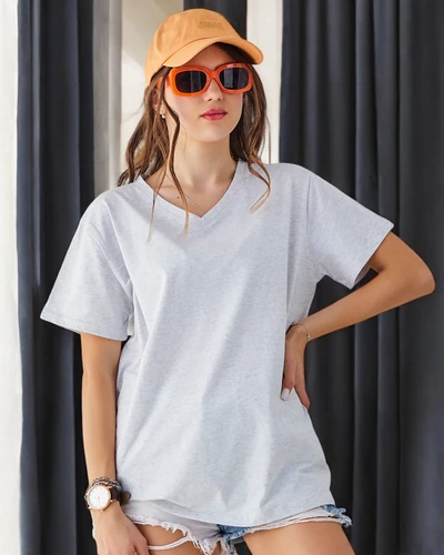 T-shirt en coton décontracté pour femmes Royalfashion avec col en V