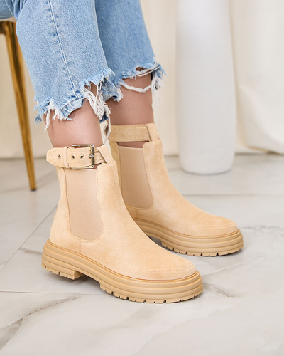Royalfashion Bottes pour femme beige avec lanière décorative Loffdo