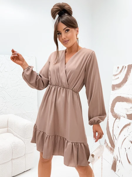 Royalfashion Mini-robe à volants et décolleté cache-cœur pour femmes