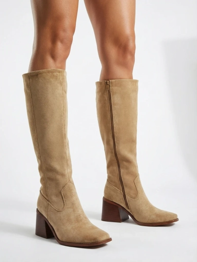 Bottes hautes pour femmes en daim écologique à talon bloc Ernala