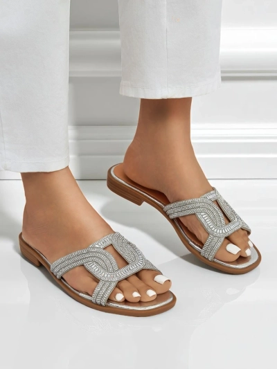 Sandales argentées Royalfashion Ariadne - talon plat, cuir écologique