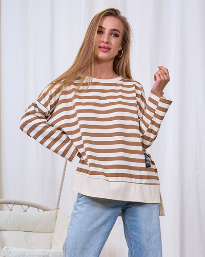 Royalfashion Chemisier long pour femme à rayures marron