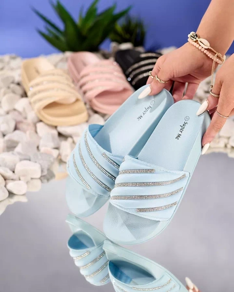 Babouches bleues pour femmes avec zircons cubiques Mytaris - Footwear