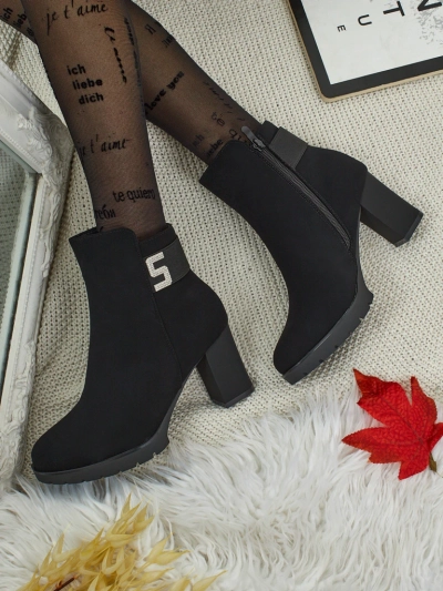 Bottines femme en cuir écologique à talons épais Mireliq