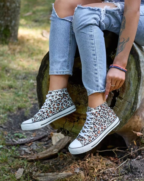 Royalfashion Baskets montantes beiges pour femme avec motif à la mode Jungle Jive