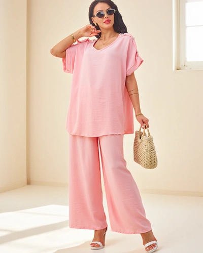 Royalfashion Ensemble en coton pour femmes avec des manches courtes et un pantalon large