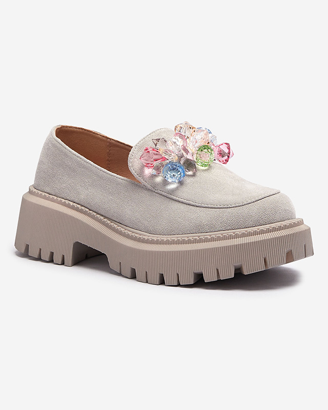 Mocassins gris clair pour femmes avec perles colorées Hetika - Footwear