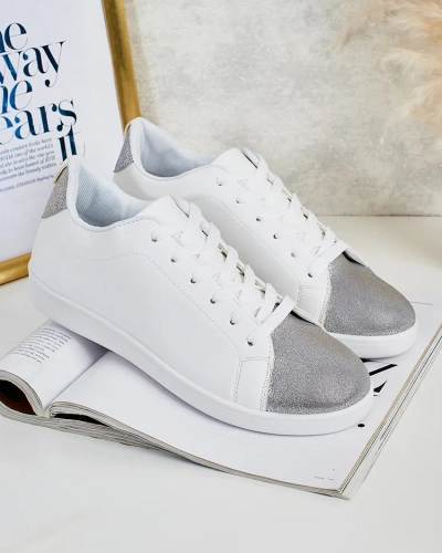 Baskets élégantes pour femmes Royalfashion Calista argent et blanc en cuir écologique
