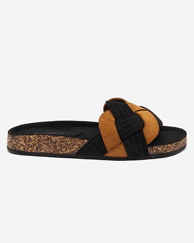 Chaussons Zapri éco-suède noir et marron femme - Chaussures