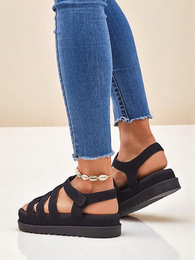 Sandales pour femmes Heraclea Royalfashion à plateforme noires en éco-cuir