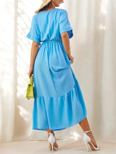 Robe midi pour femmes Royalfashion avec manches courtes et boutons décoratifs