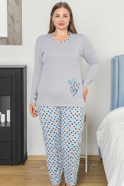 Pyjamas en coton à pois pour femmes, 2 pièces, GRANDE TAILLE