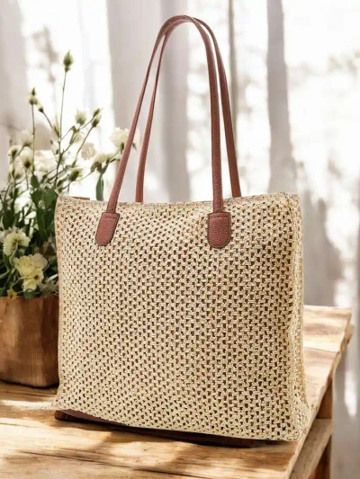 Royalfashion Grand sac d'été en paille pour femmes