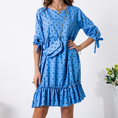 Robe évasée bleue femme à pois - Vêtements