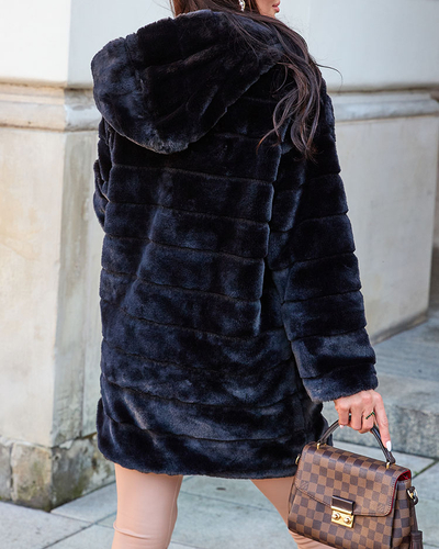Royalfashion Manteau noir pour femme en fourrure