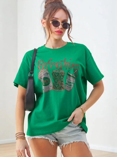 T-shirt en coton Royalfashion pour femmes avec imprimé en strass