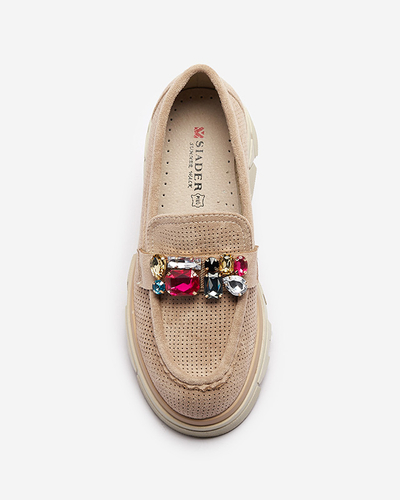 Mocassins pour femmes ajourés marron clair avec ornement Bokkso- Footwear