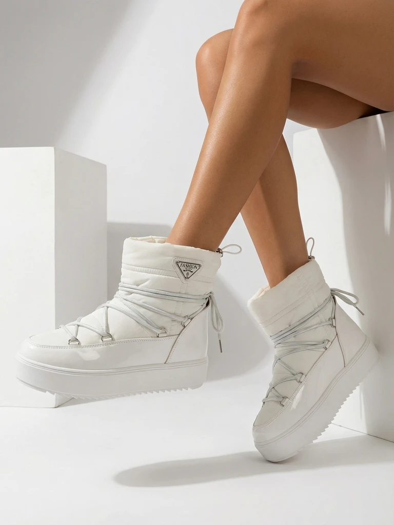 Royalfashion Bottes à enfiler pour femmes bottes de neige a'la en blanc Vevnose