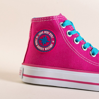Baskets montantes enfant fuchsia à lacets bleus Alvari - Footwear