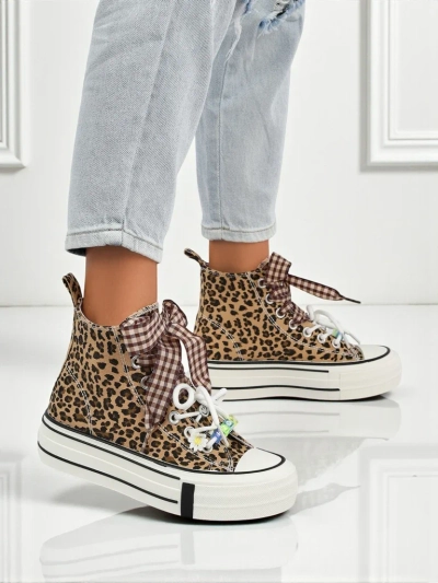 Baskets pour femmes Leonora Leo marron à plateforme – style italien, tissu