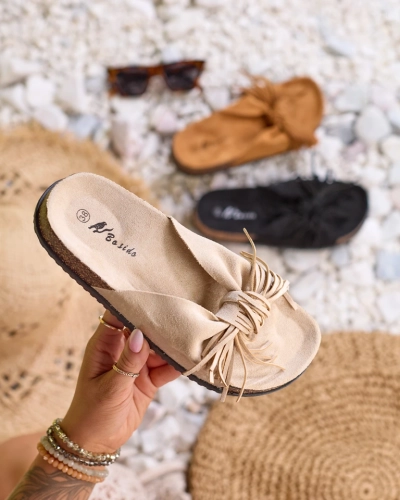 Chaussons femme avec pompons beiges Guttis - Footwear